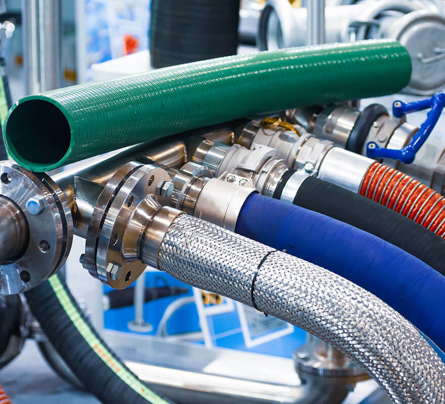 Industrial fluid management hoses and stainless steel fittings used in data center cooling systems